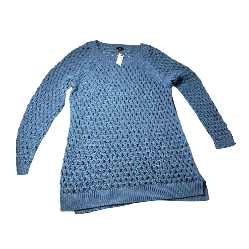 Talbots Plus Crochet Sweater Womens Size X Blue Round Neck Pullover NWT